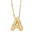 Gold plated letter A necklace with cubic zirconia and irregular textured pendant jewelry - Letter A