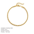 3mm wide 14K gold plated stainless steel twisted chain anklet with extension - 3MM Gold