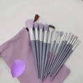 Purple 13-piece makeup brush set with matching blender sponge and storage bag - 13Pcs Glaze Purple + Velvet Bag + Beauty Blender