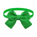 Close-up of a green textured tweed bow tie with an adjustable neck strap for pets - Green
