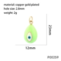 Hellgrüner Teufelsauge-Anhänger aus vergoldetem Kupfer in Tropfenform 12x23mm - Hellgrün/P00259