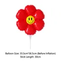 Red daisy flower balloon with smiley face and 30cm plastic stick for party decor - Handheld Daisy With Support Rod / Red