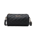 Quilted black cylinder crossbody bag with golden hardware and adjustable strap - Black