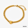 Bracciale a sfere in acciaio inossidabile dorato con un elegante ciondolo a cuore 3D - Bracciale di perle a cuore-Oro (SBK206)