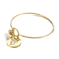 Minimalistisches Goldarmband aus Edelstahl mit weißer Perle und Nelkenblüten-Anhänger - Januar Nelke (KB158030-Z) / Gold