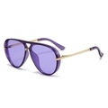 Detail view of purple aviator sunglasses with gold metal frame and double bridge design - C16 Deep Purple Purple Lens