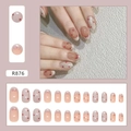 French bow press-on nails set with pink base, red stars and 24 pieces display - R876 Light Gray Butterfly (Glue Type)
