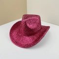 Chapeau de cowboy rose à paillettes pour soirées rave et fêtes de plage western - Rouge Rose
