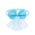 Sparkly light blue sequin pet bow with polka dot lace trim for small dogs and cats - Blue Sequin
