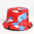 Detailed stitching on red bucket hat brim with abstract blue and white tie-dye patterns - M (56-58cm) / Graffiti-Red