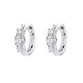 Orecchini a cerchio in argento S925 con tre brillanti zirconi chiari taglio tondo - Bianco (Oro bianco)