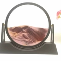 Pink and gold liquid sand art decor in a black round frame for modern office desks - 12 Inch Stand Coffee
