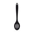 Black non-stick slotted silicone cooking spoon with three slots and hanging hole - Slotted Spoon / Black