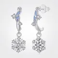 S925 sterling silver snowflake stud earrings with blue enamel and sparkling zircon stones - Snowflake Drop Earrings (SCE1826)