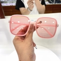 Pink translucent square sunglasses with gradient lenses and silver metal hinges - Jelly Pink Frame Pink Lens