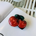Molla per capelli vintage in acetato a forma di ciliegia con finitura perlata - Ciliegia Grande a Doppio Strato (circa 6cm) / Ciliegia Rossa