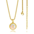 Collier en acier inoxydable plaqué or 18K avec pendentif rond en nacre et lettre E - Plaqué Or 18K / Or - Lettre E