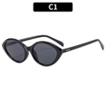 Chic black cat-eye sunglasses with oval frames and silver triple-rivet accents - Black Frame Grey Lens