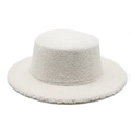 Detail of white sherpa fleece flat top hat showing thick texture and winter warmth - M (56-58cm) / White