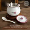 1400ml White ceramic oil jar with lavender floral pattern, lid and filter spoon - Filter Double Ear Purple Flower (1400ml)