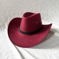 Classic burgundy suede western cowboy hat with black braided rope and metal eyelets - M / Burgundy