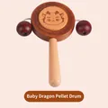 Traditional dragon wooden pellet drum for infants with carved dragon motif and wood grain - Carbonized Round Pelleted Drum (Dragon)
