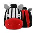 Adorable black and white zebra plush backpack for kids with red front pocket detail - Zebra