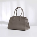 Minimalist taupe genuine leather tote bag with lychee texture and dual handles - Small (26x12x20cm) / Khaki (Togo Leather)
