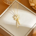 Elegant 18k gold plated butterfly tassel necklace with sparkling cubic zirconia - Gold Tassel Butterfly