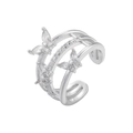 Detailed view of silver triple-layered ear cuff featuring zircon butterfly ornaments - VJ536 / White Gold