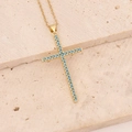 Close-up of golden cross pendant with turquoise stones on marble background - Blue (6#Blue)