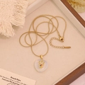 Golden heart pendant necklace with white opal stone and colorful zircon accents - 14# Long Style Opalite