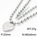 Collier à perles argentées avec pendentif cœur en cristal et fermoir mousqueton - Collier à Perles Coeur Couleur Acier (KN234431-Z)