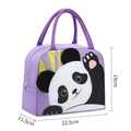 Bolsa de almuerzo morada térmica con estampado de panda en tela Oxford resistente - Panda Púrpura Zoo