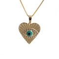 Goldene Herz-Halskette mit türkisfarbenem Evil Eye Anhänger und Mikro-Zirkonia-Verzierung - Stil 0394 Herzförmiges Auge / Gold