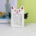 Detail of white plush bat cat photo card holder with red embroidery and black wings - White