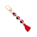 Portachiavi malocchio turco con perline in resina rossa e nappa placcata oro - Rosso