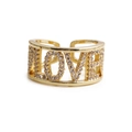 Detail of gold LOVE letter ring with micro-paved white zircons and open design - LOVE Letter/Front Open Hollow (CR0183LOVE-CX)