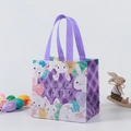 Sac cadeau de Pâques à carreaux violets avec motifs lapins et texte de fête - Style D08 / 20X20X15CM