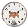 Rose gold round wall clock featuring a cute fox illustration and Arabic numerals - 12 Inch Dial C (Rose Gold Frame)