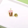 Cute metal enamel pin in bubble tea design with golden trim and pink lid details - Bubble Tea (CZ0575)