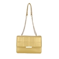 Elegant gold quilted chain shoulder bag featuring square pattern and metal buckle - Gold