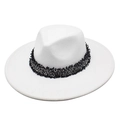 Chapeau fedora classique en laine blanche avec ruban de gland en tweed noir et blanc - M (56-58cm) / Blanc