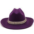 Close-up of purple wool felt fedora featuring white sequin and silver rivet band detail - M (56-58cm) / Purple