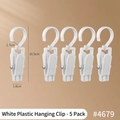Set of 5 white plastic hanging clips for under-sink organizer, versatile storage hooks - Plastic Hanging Clip - White (4679)