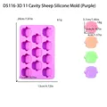 11-cavity purple sheep silicone mold for DIY chocolate and cake baking projects - 11-Cavity Sheep (D5116-3D) / 20x12x2.1cm / Purple