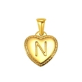 Polished gold heart pendant necklace featuring engraved capital letter N on white background - Heart Initial N Pendant (SP151G-N)