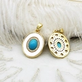Ciondolo ovale turchese con halo di zirconi e retro a cuore in finitura oro - Ciondolo Ovale Turchese 15.8*21mm