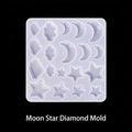 Translucent silicone mold with moon star and geometric gem shapes for DIY jewelry - Moon Star Diamond Mold-ED#202