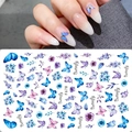 F678 butterfly nail stickers with blue and purple floral designs for manicures - Blue Purple Butterfly And Floral (F678)